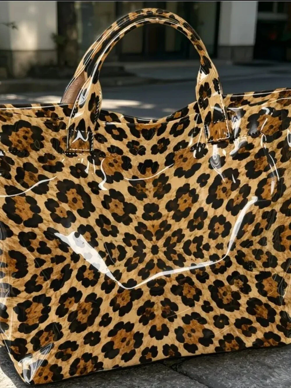 Women Beautiful Daily Commute Brown Tote Bag Lropard PVC Large Print
